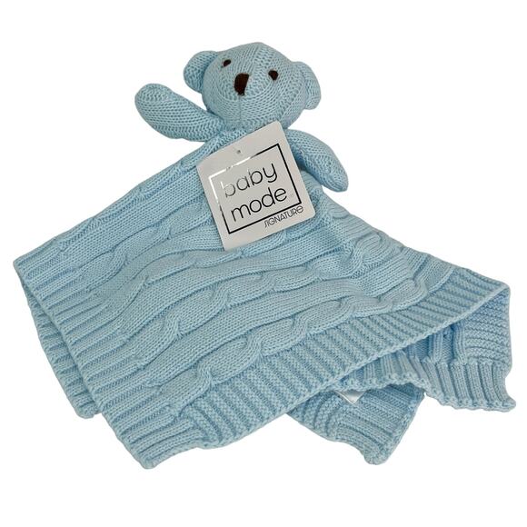 Baby Mode Cable Knit Lovey Blanket Blue Elephant 15.5" x 15" New - Picture 2 of 14